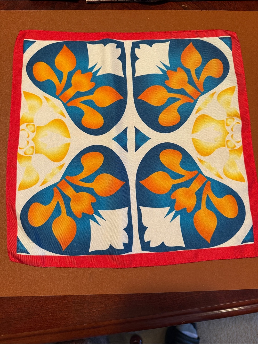Colorful Floral Pocket Square - Blue, Orange, Red - Picture 4 of 7